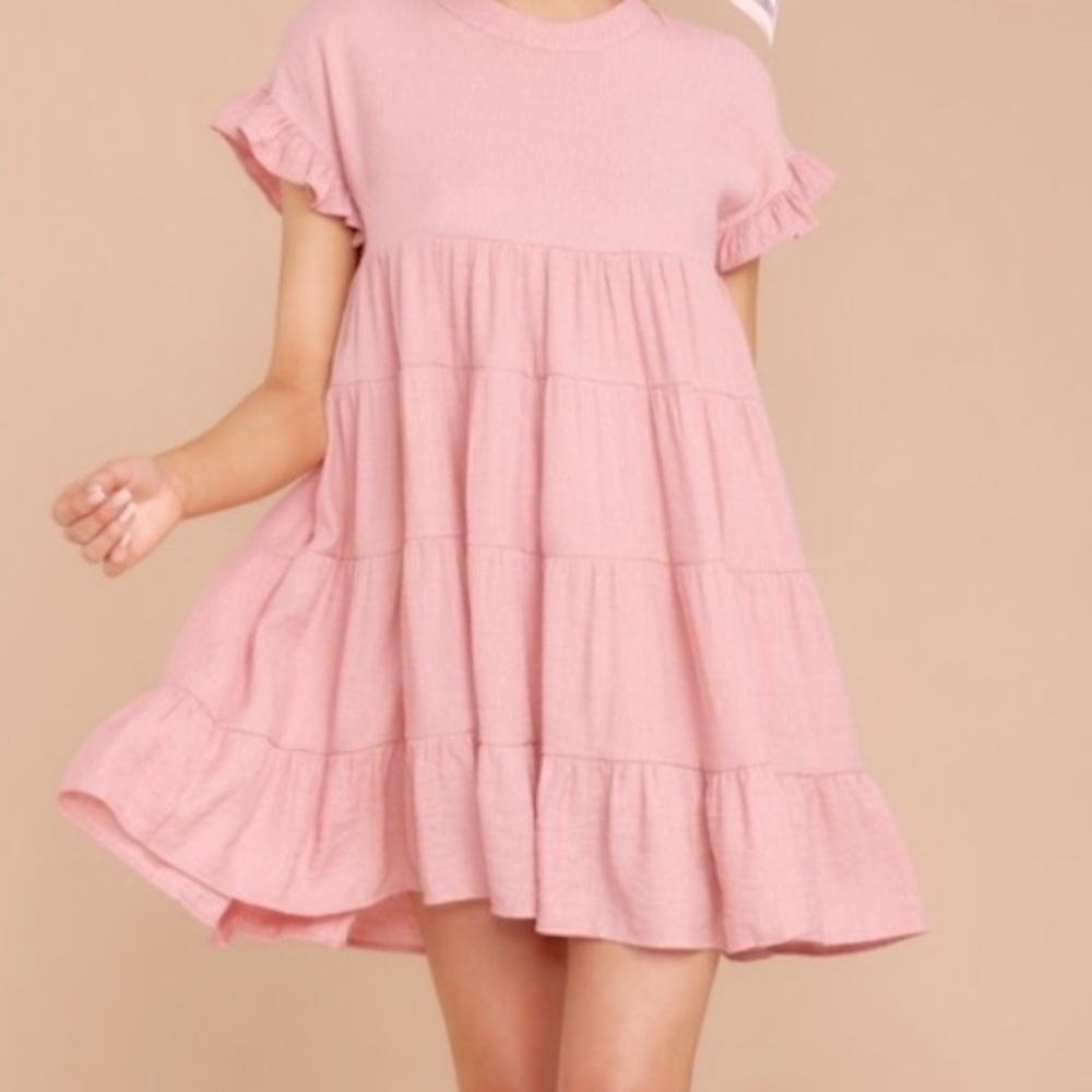 Aura Pink / Blush Short Sleeve Layered Ruffle Sleeve Chico Dress. Size S